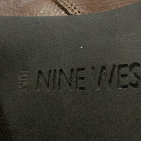 Nine West Wo size 10 LEATHER Brown Heeled Boots w/GOLD Buckle ACCENT 4” HEELS - Picture 2 of 12